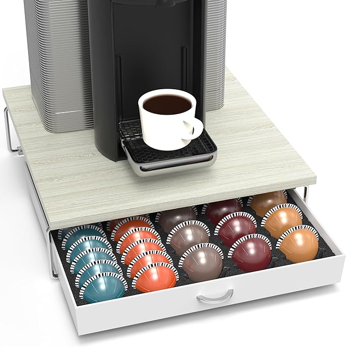 Deco Brothers Vertuo Pod Holder Drawer, Fits 30 Large or 60 Small Capsules | Compatible with Nespresso Pods, Maple