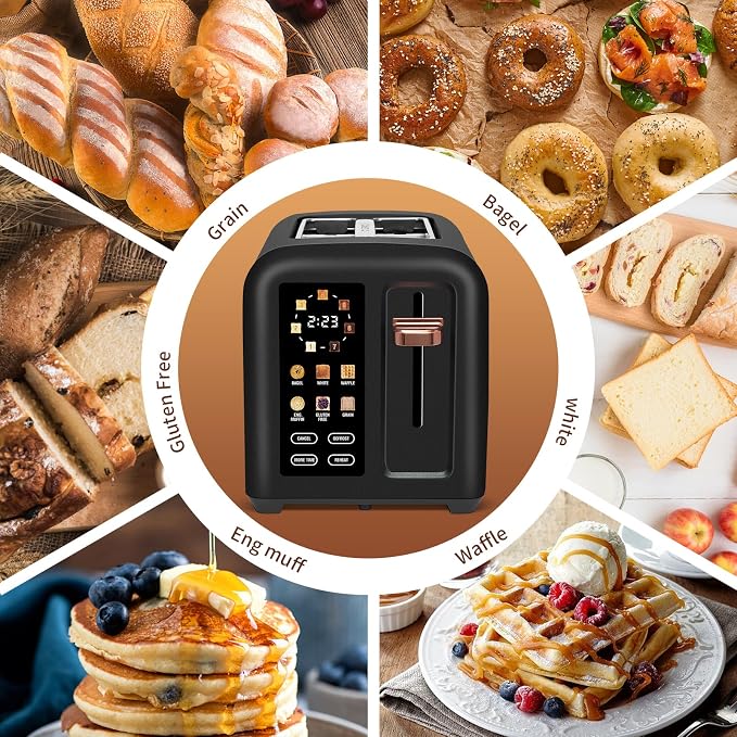 SEEDEEM Touchscreen Toaster 2 Slice, 7 Shade, Stainless, 1350W Dark Chocolate