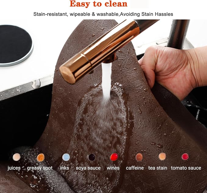 Brown Vinyl Placemats Set of 8 Waterproof Wipeable Table Mats | Heat Resistant Easy Clean Place Mats Faux Leather Table Mats Washable PVC Table Placemats for Dining Table