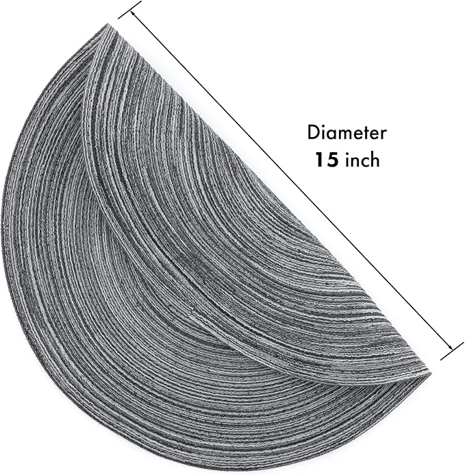 Winknowl Round Braided Placemats Set of 8 Washable Woven Heat Resistant Table Mats for Kitchen Dining Tables 15 inch Round Place Mats (Mist Gray,8)