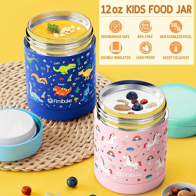 Fimibuke Kids Bento Snack Lunch Box with 4 Compartments, Insulated lunch Bag, Stainless Steel Thermo Food Jar, Ice Pack & Utensils, Unicorn Birthday Gifts for Age 3-12 Back to School Toddler Girl Boy | Lunch Box Kids with 4 Compartment, Food Jar, Ice P...