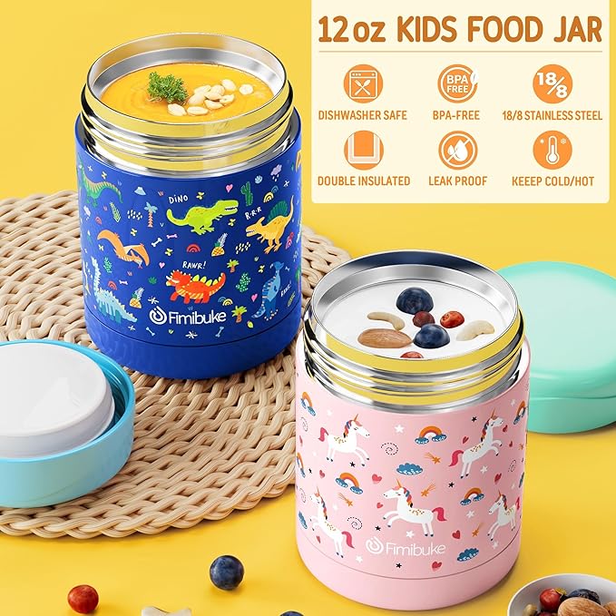 Fimibuke Kids Bento Snack Lunch Box with 4 Compartment, Insulated Lunch Bag, Stainless Steel Vacuum Thermo Food Jar, Ice Pack, Utensils Set, Birthday Gifts for Age 3-12 Back to School Toddler Girl Boy | Lunch Box Kids with 4 Compartment, Food Jar, Ice ...
