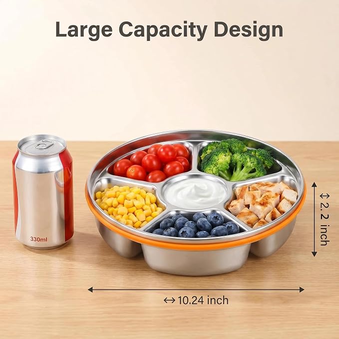 Divided Serving Tray with Lid, Fruit Tray with Lid for Home Party | Food-grade stainless steel divided serving tray with lid, leakproof, easy clean, for families, fruit, parties & picnics.