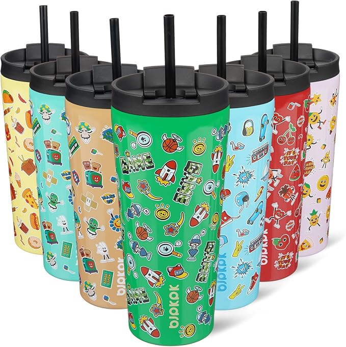 BJPKPK 22 oz Coffee Tumbler with Straw, Insulated Stainless Steel Cup | Double Wall Vacuum, Leak Proof Lid, Keeps Hot/Cold/Iced, BPA Free, Cupholder Friendly, Travel, Game
