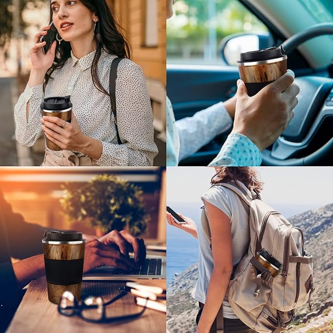 KETIEE Travel Mug, 12oz Insulated Coffee Cup with Leakproof Lid, Vacuum Stainless Steel Double-Wall Travel Coffee Mug Spill Proof, Reusable Travel Tumbler for Men and Women for Hot Cold Water