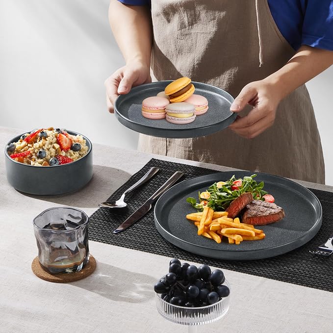 E-far Dinnerware Sets for 4, 12-Piece Reactive Glaze Plates and Bowls Sets | Plates and Bowls Sets, Kitchen Ceramic Dishes Dining Ware, Chip and Scratch Resistant, Microwave & Dishwasher Safe
