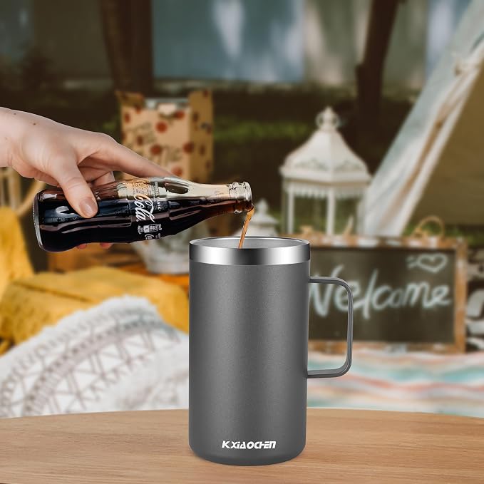 KXIAOCHEN 20 oz Insulated Coffee Mug, Coffee Cup with Lid and Wide Handle | 18/8 stainless steel, 6+ hours hot or 12+ hours cold, wide mouth, no-sweat exterior, for office, work, home and camping