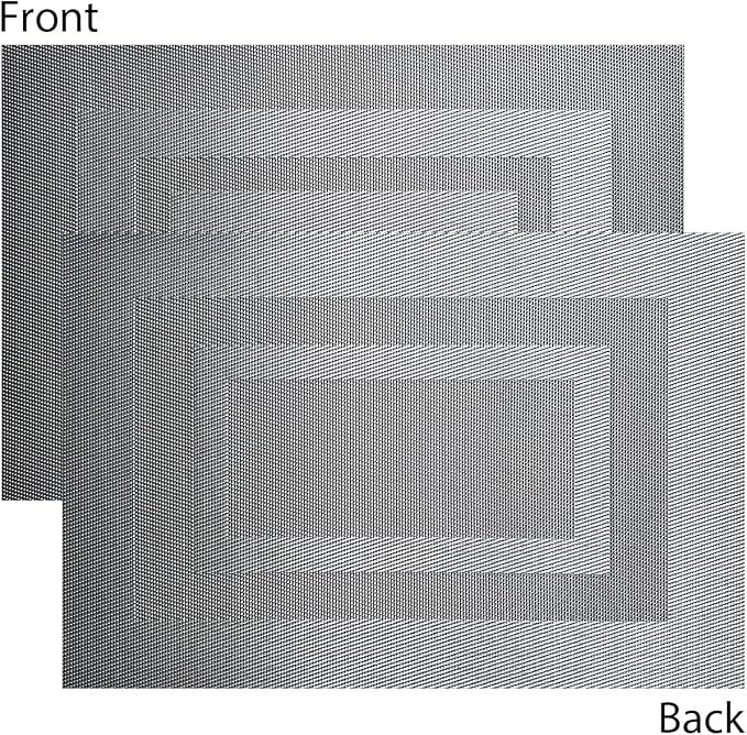 PIGCHCY Placemats Set of 12 Washable Durable Place Mats Vinyl Heat Resistant Non-Slip Table Mats Indoor Outdoor (18 x 12 inches, Silver Black)