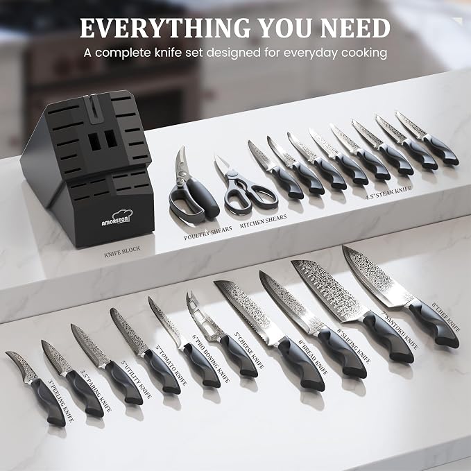 22 Pieces Knife Block Set with Built-in Sharpener | Built-in Sharpener Block, Dishwasher Safe, High Carbon German Stainless Steel, Laser-engrave, Kitchen Weddings Birthdays Gift