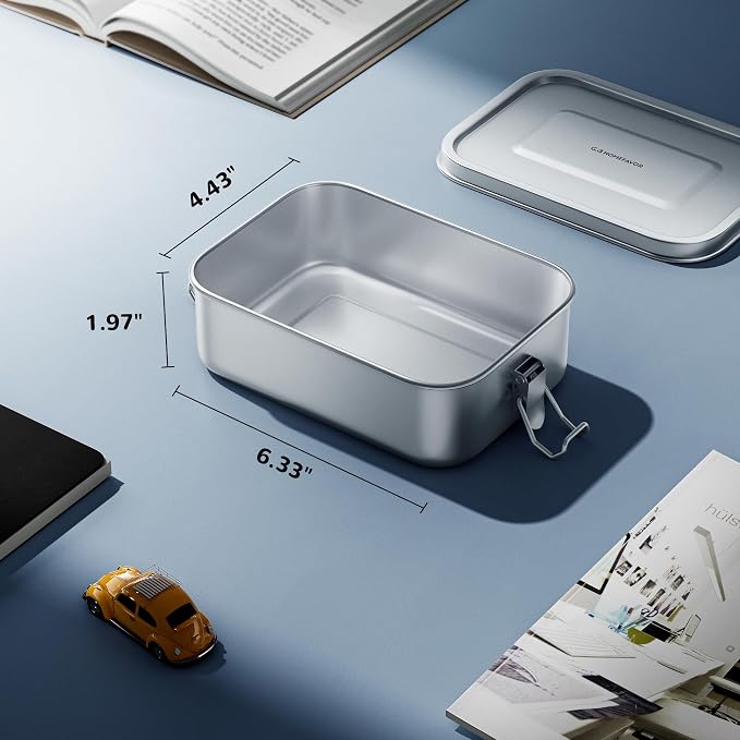 G.a HOMEFAVOR Stainless Steel Bento Lunch Box, 800 ml/27 oz | Leak-Proof, Dishwasher Safe, BPA-Free, with Lock Clips, Meal Prep, for Adults