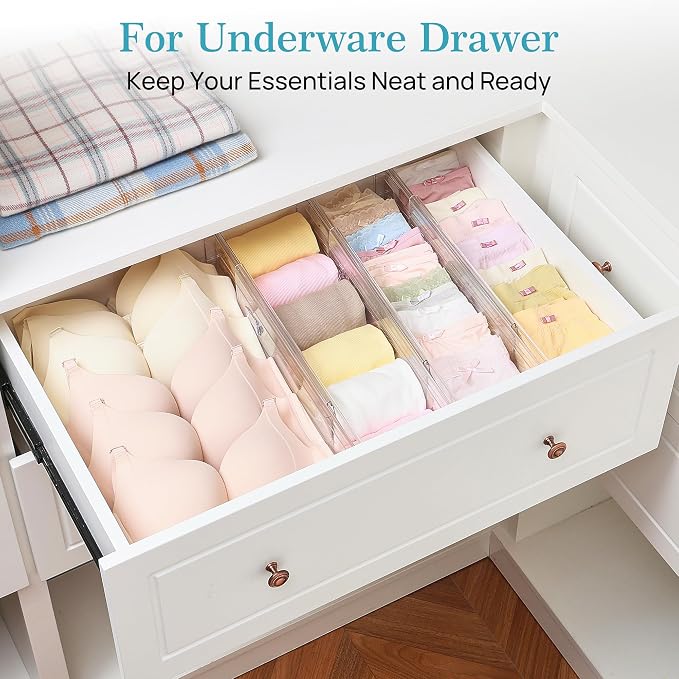 Vtopmart 4" Regular Upgrade Drawer Dividers for Clothes, 12.8"-22.3" 8 Pack | Expandable Dresser Drawer Organizer, Clear Separator, Baby Clothing, Underwear, Cosmetics, Toiletries Storage, Space Saving