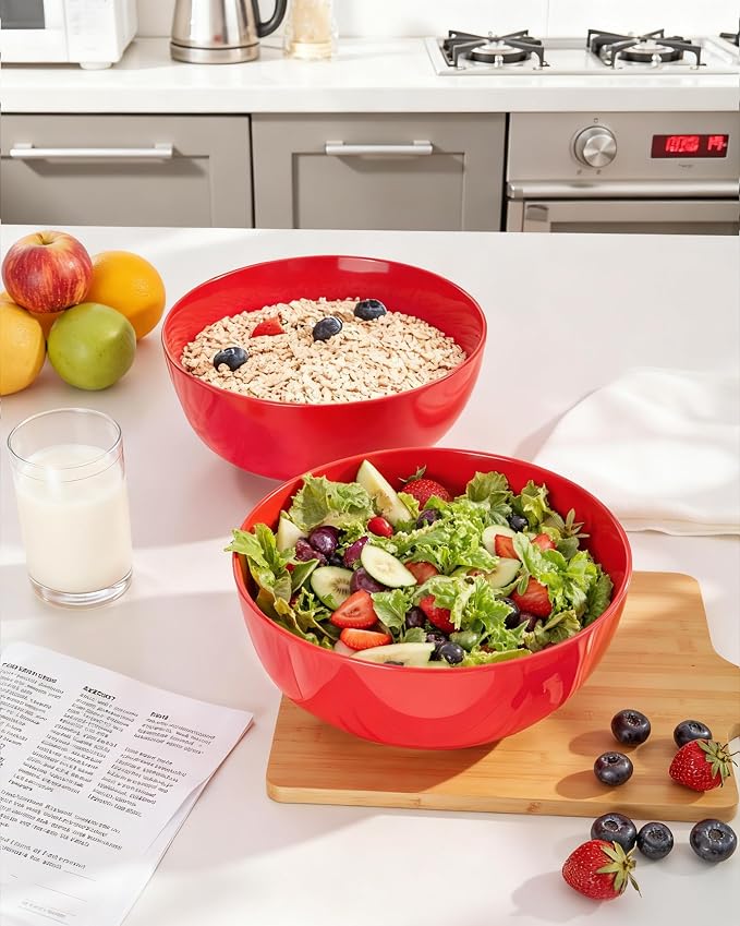 8 Pack Red Serving Bowls for Pool Party | 128oz Heavy Duty Disposable Plastic Bowls, Perfect for Party Snack, Salad, Candy & Bar Buffet