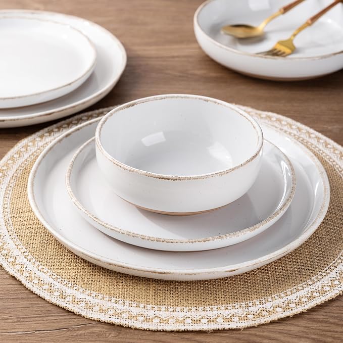 AmorArc Dinnerware Sets for 6, 18 Pieces Ceramic Plates and Bowls Set | Scratch Resistant Stoneware Dishes Set, Dishwasher & Microwave Safe,White