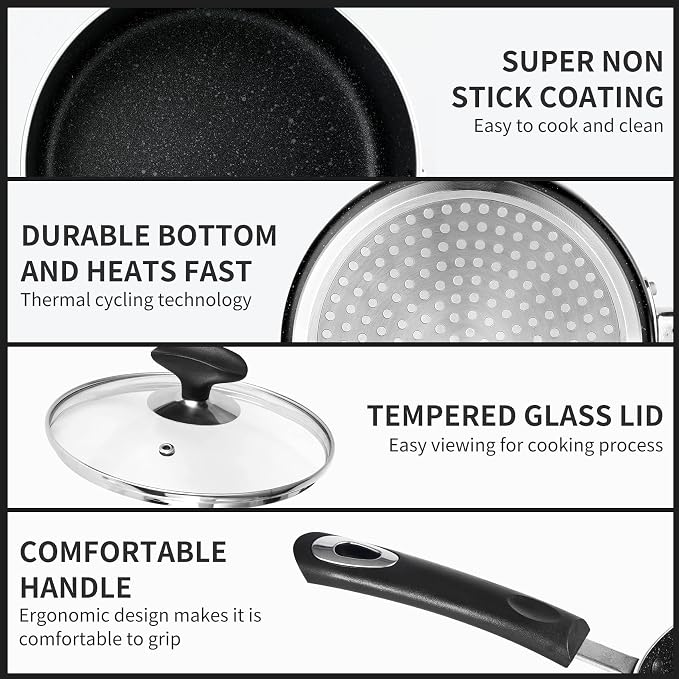 Nonstick Saucepan Set - 1 Quart and 2 Quart,Ultra Non Stick Sauce Pan Small Pot with Glass Lid,Great for Home Kitchen Restaurant,Black
