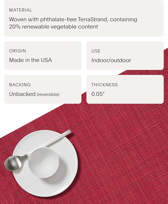 Chilewich Mini Basketweave Placemats, Round Woven Placemats Set of 4 | Reusable, Stain-Resistant, Indoor/Outdoor Tabletop Protection, Scarlet, 15" Round