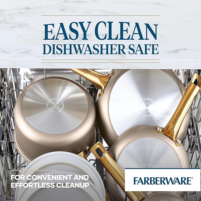Farberware Radiant Nonstick Saute Pan with Lid, Dishwasher Safe, 2.75 Quart, Champagne