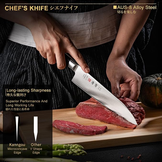 8.27 Inch Japanese Chef Knife Kitchen Knife, Japan AUS-8 Alloy Steel Gyuto Knife with Full-Tang Pakkawood Handle, Chef's Knives with Premium Gift Box (Classic Series)