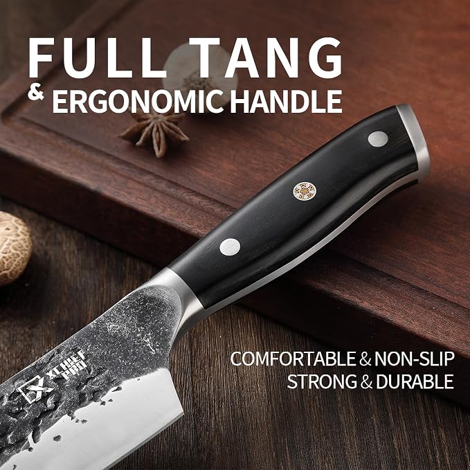 Chef Knife Set with Bag, Hand Forged High Carbon Steel BBQ Knives Set | Professional Japan Nakiri Santoku Knife Set with Accessories for Kitchen, Camping Meat Boning Carving Cleaver Butcher Knives