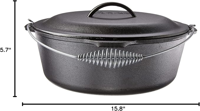 Lodge Seasoned Cast Iron Dutch Oven with Bail Handle - Heavy-Duty Campfire Ready Cooking Pot with Lid for Indoor & Outdoor Cooking - 9 Quart
