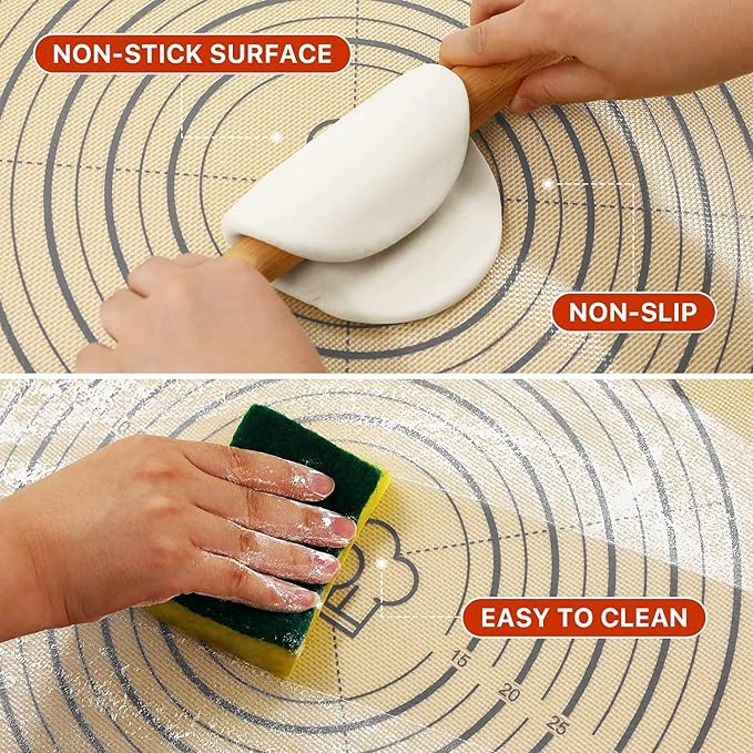 DANIA & DEAN 26"x16" Extra Thick Silicone Baking Mat for Pastry and Bread | Non-Slip & Non-Stick Mat with Measurements, for Pizza, Pie Crust, Dough Rolling, Pasta & Sourdough, Reusable Counter Sheet
