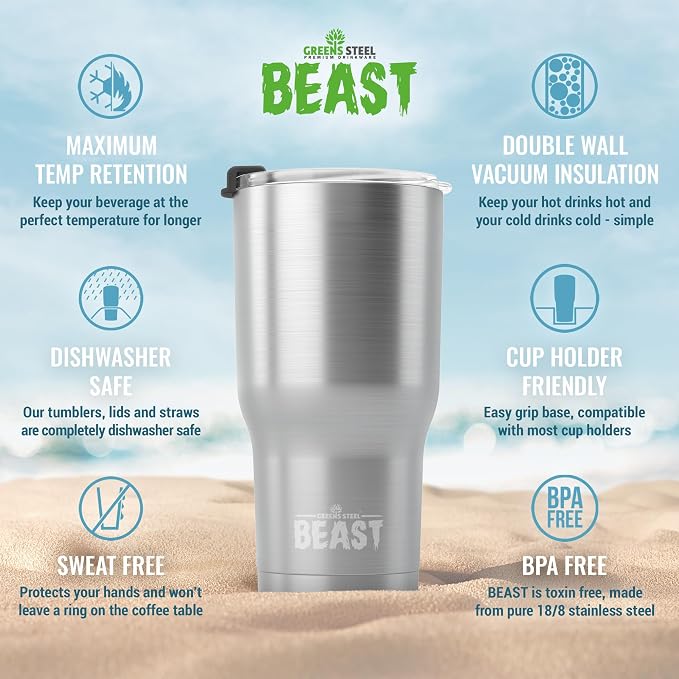 Beast 20 oz Tumbler Stainless Steel Vacuum Insulated Coffee Ice Cup Double Wall Travel Flask (Stainless Steel)