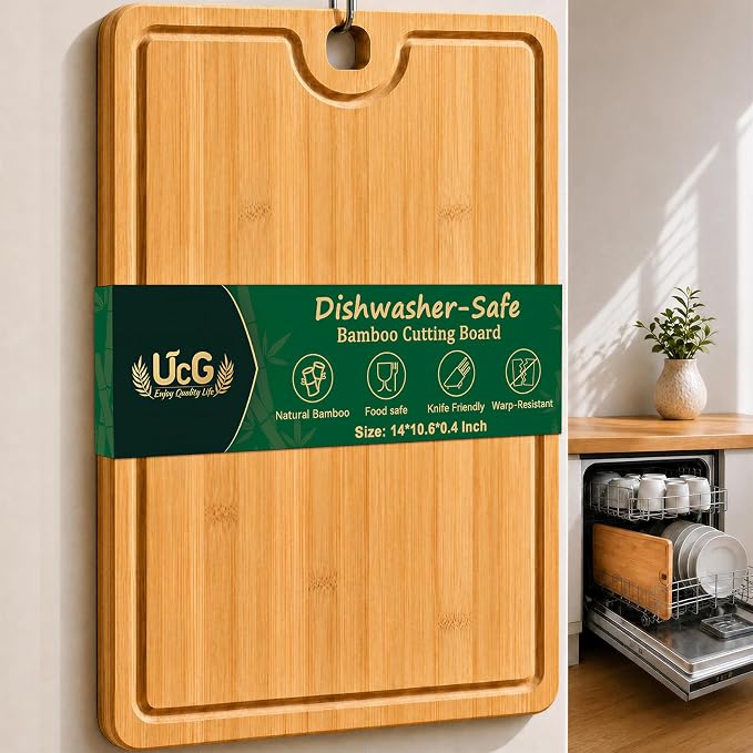 Bamboo Cutting Board, Dishwasher Safe Cutting Board, 14’’L×10.6’’W | Easy Clean & Durable, Apple-Like Weight, Knife-Friendly, Reversible Design for Meat & Veggies. Built for Daily Home Cooks