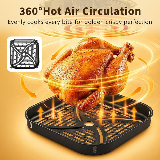 Fullwill 6QT Air Fryer, view window, 12-in-1: air fry, roast, bake, dehydrate. Nonstick, DW-safe basket. Max 400°F, 1700W. Darkgray. For parties.