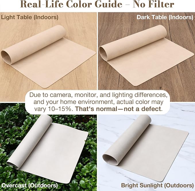 Roxifina Faux Leather Placemats Set of 8 - Vinyl Placemats Wipeable Waterproof Oil-Proof PU Place Mats Heat Resistant Reversible Table Mats for Dining, Kitchen, Outdoor, 12 x 17 Inch (Beige)