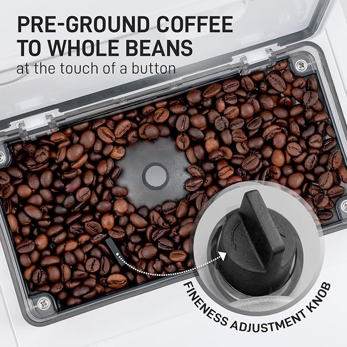 Zulay Magia Super Automatic Espresso Maker Machine with Grinder - 19 Fully Customizable Coffee Options, Auto Cleaning, Milk Foam System - for Latte, Cappuccino - Ultra LUX - White (13.7x17.7x9.4)