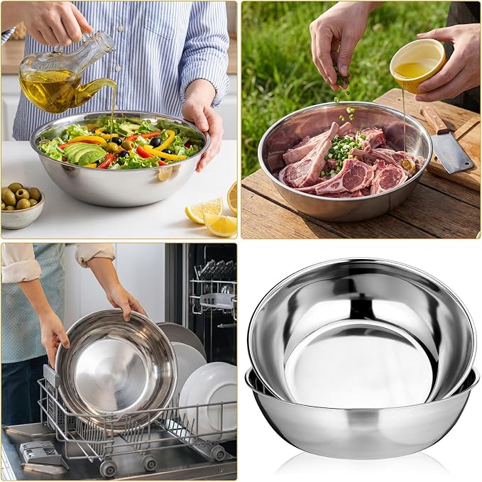 6 Pcs 4.2 Quart Stainless Steel Mixing Bowls Salad Bowls Metal Serving Reusable Baking Food Storage Containers for Baking Cooking Salads Soups Ice Cream Noodles