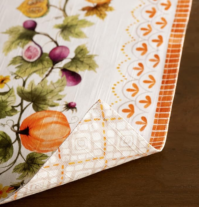 Maison d' Hermine Placemats Set of 4 Reusable 100% Cotton (13"x19") | Cloth Place Mats Washable Table Mats for Kitchen Dining Hotel Home Thanksgiving Christmas - Pumpkin Garden - Cloudy Cream