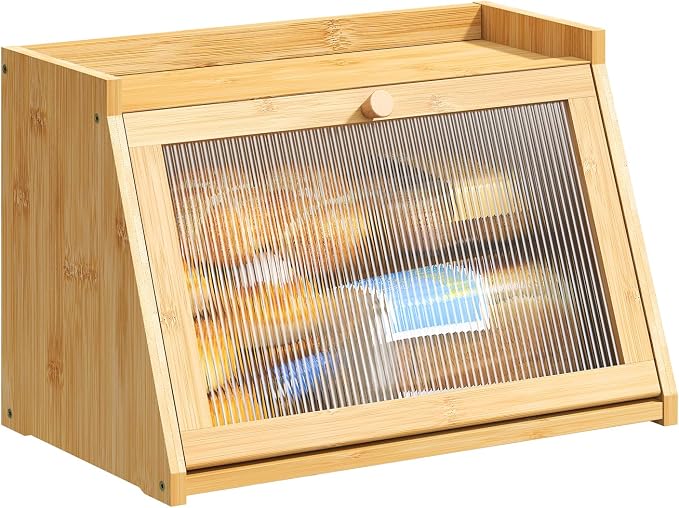 BMOSU Bread Box for Kitchen Countertop Large Capacity Corner Bread Box Farmhouse Bread Container Bread Storage Bread Holder (Natural, Large)