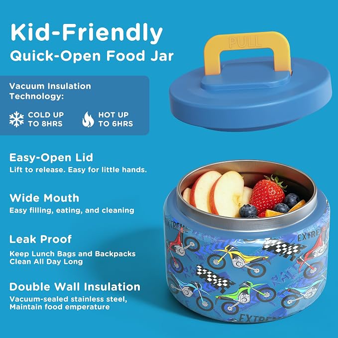 JXXM Bento Lunch Box for Kids With 8oz Soup thermo,Leak-proof Lunch Containers with 5 Compartment,thermo Food Jar and Lunch Bag, Food Containers for School (A-Blue(Extreme Locomotive))