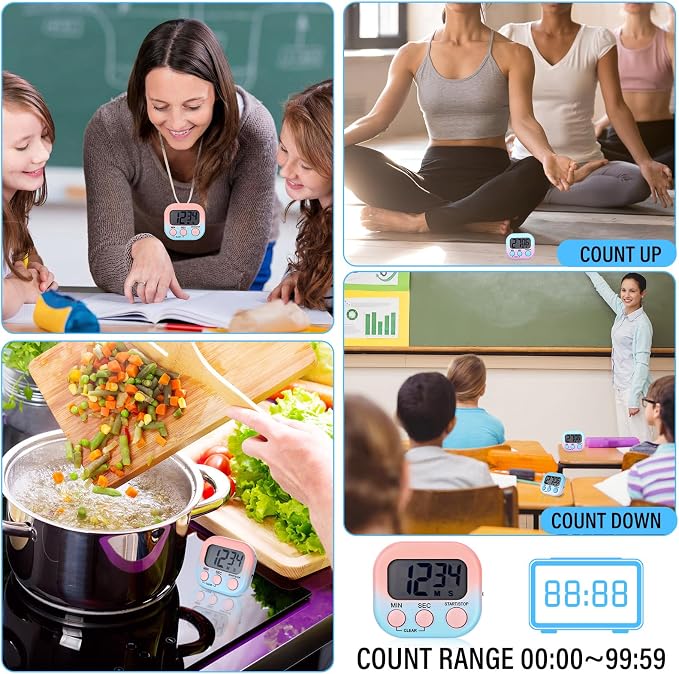 Weewooday 24 Pcs Digital Kitchen Timer Magnetic Timer Bulk On/Off Switch Minute Second Count up Countdown Loud Alarm for Exercise Cook Baking (Gradient Color)