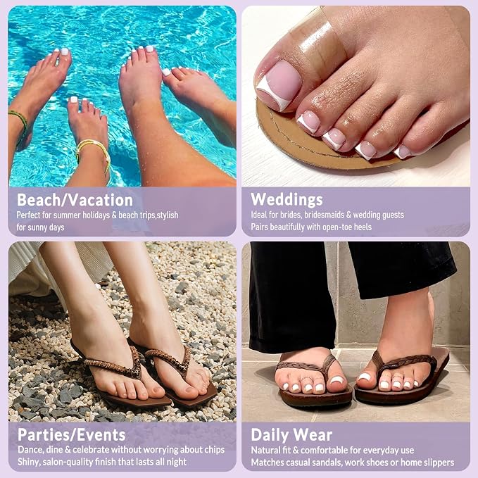 AddFavor 160pcs French Tip Toe Nail Press ons - Pink Press on Toenails for Women, Full Cover Toe Press on Nails with Adhesive Tabs, Fake Toenails Tips