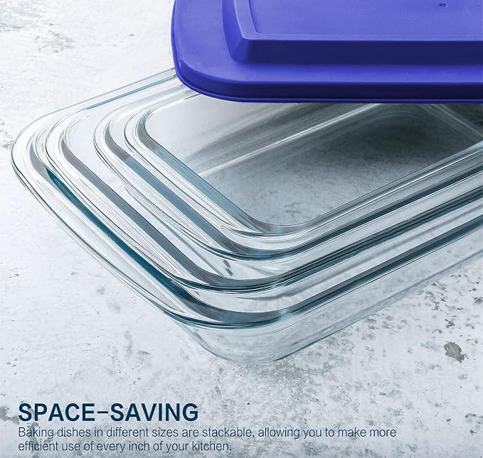 M MCIRCO 8 Piece Deep Glass Baking Dish with Lids, BPA free, Navy Blue | Rectangular Glass Bakeware Set, Baking Pans for Lasagna, Casserole Dishes, Microwave, Oven, Freezer, Dishwasher