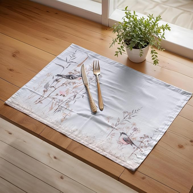 Maison d' Hermine Placemats Set of 4 Reusable 100% Cotton (13"x19") | Cloth Place Mats Washable Table Mats for Kitchen Dining Party Home Restaurant Spring Summer - Meadow Florals - Brown
