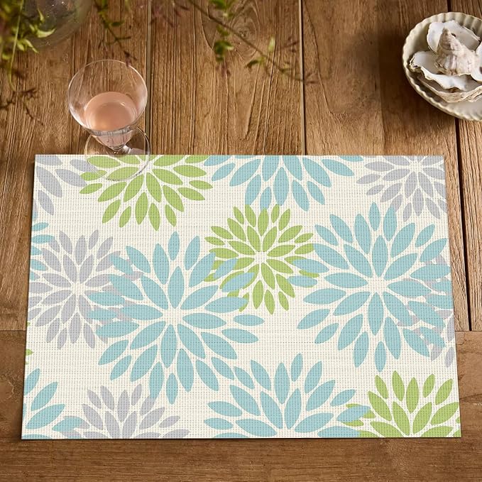 Artoid Mode Floral Vinyl Plastic Placemats Set of 4, 12x18 Inch Washable Non-Slip PVC Place Mats for Party Kitchen Dining Decor, Sage