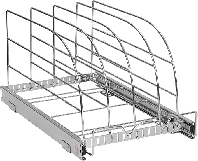 Pull Out Organizer for Bakeware, Cutting Board and Trays, 12.5”W x 21”D | Stores Cutting Board and Trays, Adjustable Dividers, Heavy Duty, Lifetime Limited Warranty - For Narrow Cabinet Spaces