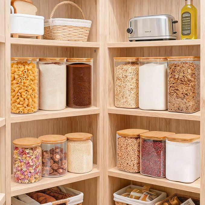 Glass Flour Containers with Lids 1 Gallon 2 Pack Pantry Organization | Wide Mouth, Scoop Included, Flour Sugar Coffee Beans Pasta Cereal Dry Food Storage,Large Capacity,Kitchen Organizer