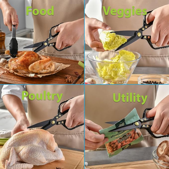Kitchen Scissors - Heavy Duty Kitchen Shears with Stainless Steel Titanium-Coated Blades for Food, Poultry, Meat & Herbs - Sharp All Purpose Cooking Scissors Dishwasher Safe