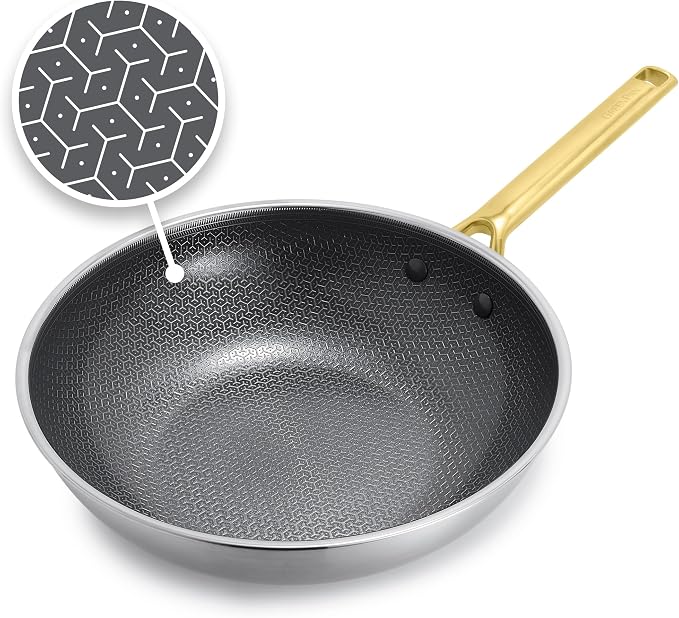 GreenPan Hybrid APEX 11" Tri-Ply Stainless Steel Wok, Ceramic Nonstick Pan | PFAS-Free Thermobond Nonstick Skillet, Induction & All Cooktop Compatible, Dishwasher & Oven Safe up to 850F, Stir Fry, Gold
