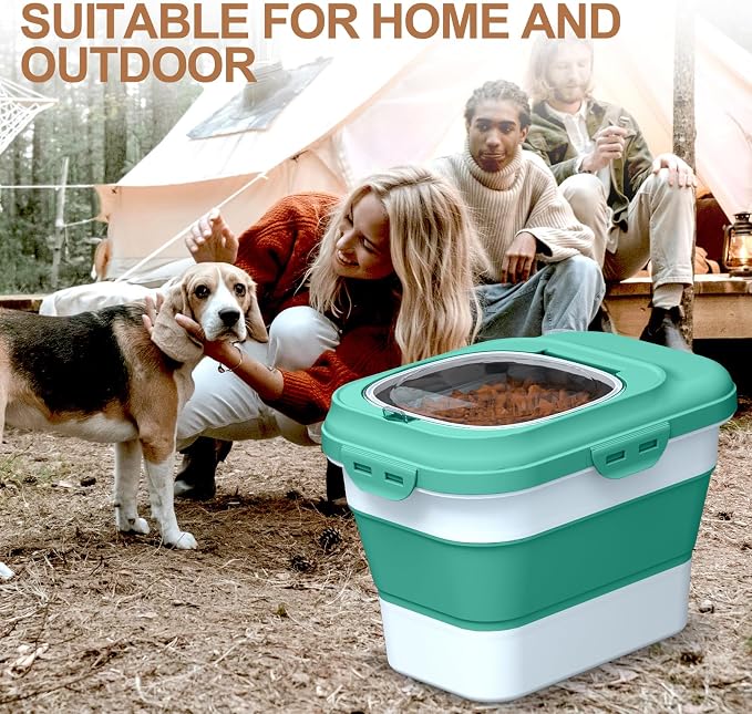 TIOVERY Dog Food Storage Container, 10lb to 13lb Collapsible Dog Cat Food Containers with Airtight Clear Flip-top and Pet Food Scoop, Pet Food Storage Container Bin for Dog Cat Bird Other Pets (Green)