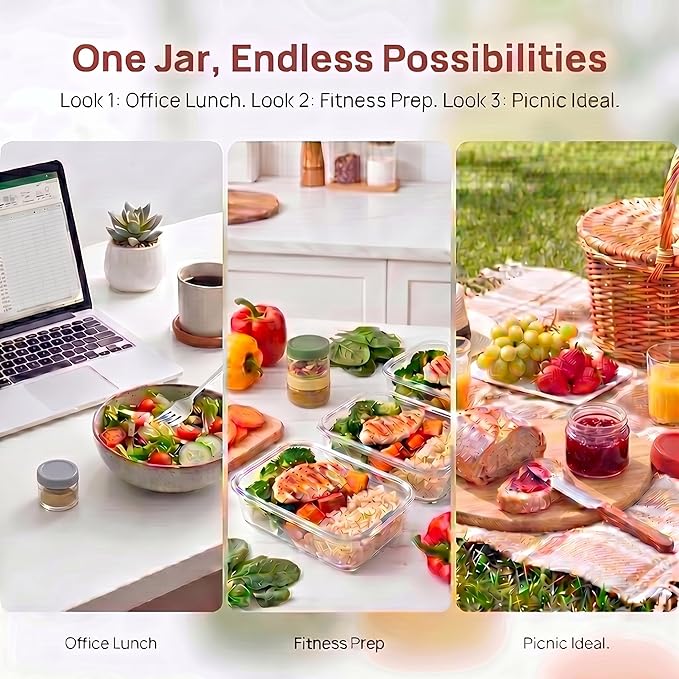 2oz Glass Dressing Containers With Lids, Sauce Jars for Lunch, 12pk | Airtight ,BPA Free,Perfect for to go lunch box Accessories , Dishwansher safe