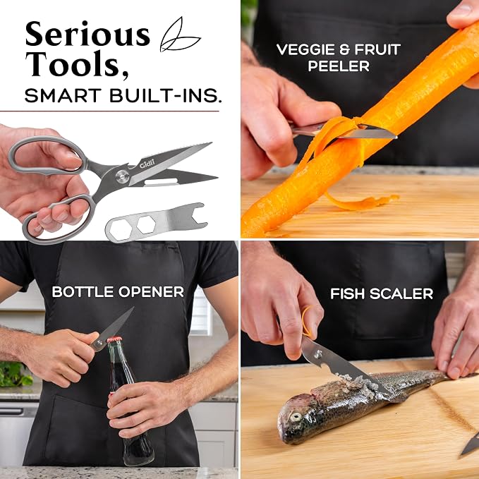 Premium Kitchen Scissors All Stainless Steel – Lifetime Replace. Warranty* | Gidli Heavy Duty Kitchen Shears for Food & Cooking - All Purpose Sharp Scissors – Dishwasher Safe, Comes Apart -Easy Cleaning