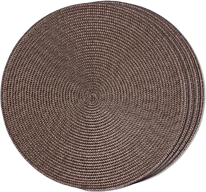 FunWheat Round Braided Placemats Set of 4 Table Mats for Dining Tables Woven Washable Non-Slip Place mats 15inch (Brown, 4pcs)