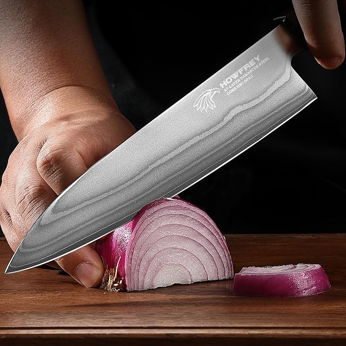 Japanese Chef Knife, Hand Forged 8 Inch 9 Layers 9CR18MOV High Carbon Steel Kitchen Knife with Bubinga Non-standard Octagonal Handle, Cooking Knives for Home Kitchen Gift Idea