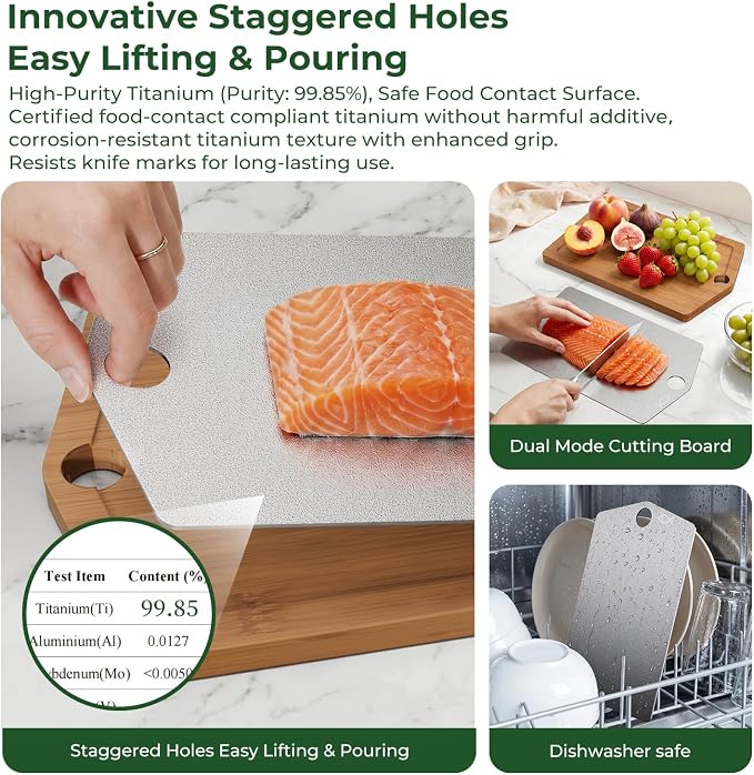 Titanium Cutting Board,Carbonized Bamboo Cutting Boards Set for Kitchen | 3pcs Chopping Boards for Kitchen, Large Metal Wood Cutting Board, Non Slip, Juice Grooves, Knife-Friendly, Dishwasher Safe