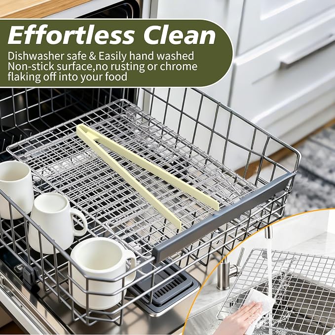 13 * 9.4 IN 2-Tier 304 Stainless Steel Cooling Rack with a kitchen tong | Cookie Cooling Racks for Baking, Collapsible Cooling Racks for Cooking and Baking Cookie Pizza Cake, Oven and Dishwasher Safe