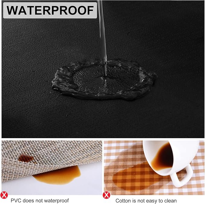 Faux Leather Heat Resistant Placemats 6 Packs, Waterproof Wipeable Dining PU Place Mats for Indoor & Outdoor, Easy to Clean, Black